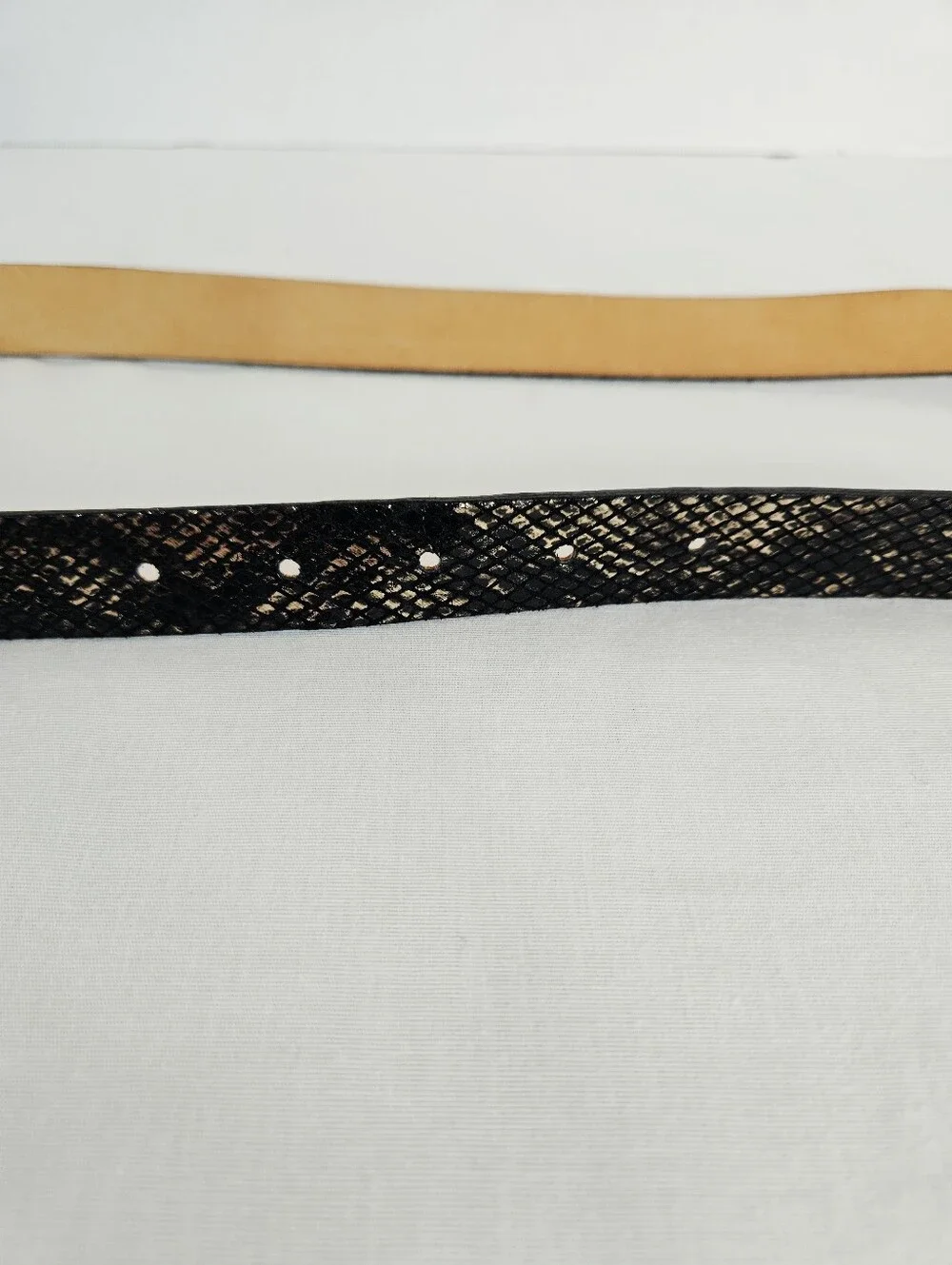 Streets Ahead Snake Embossed Leather Belt Hammered Gold Buckle USA M